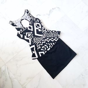 NWOT "Square One" geometric peplum dress
